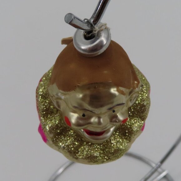 VTG Gimbels Glass Clown Head Gold Glitter Christmas Ornament Holiday Xmas Retro - Picture 3 of 12